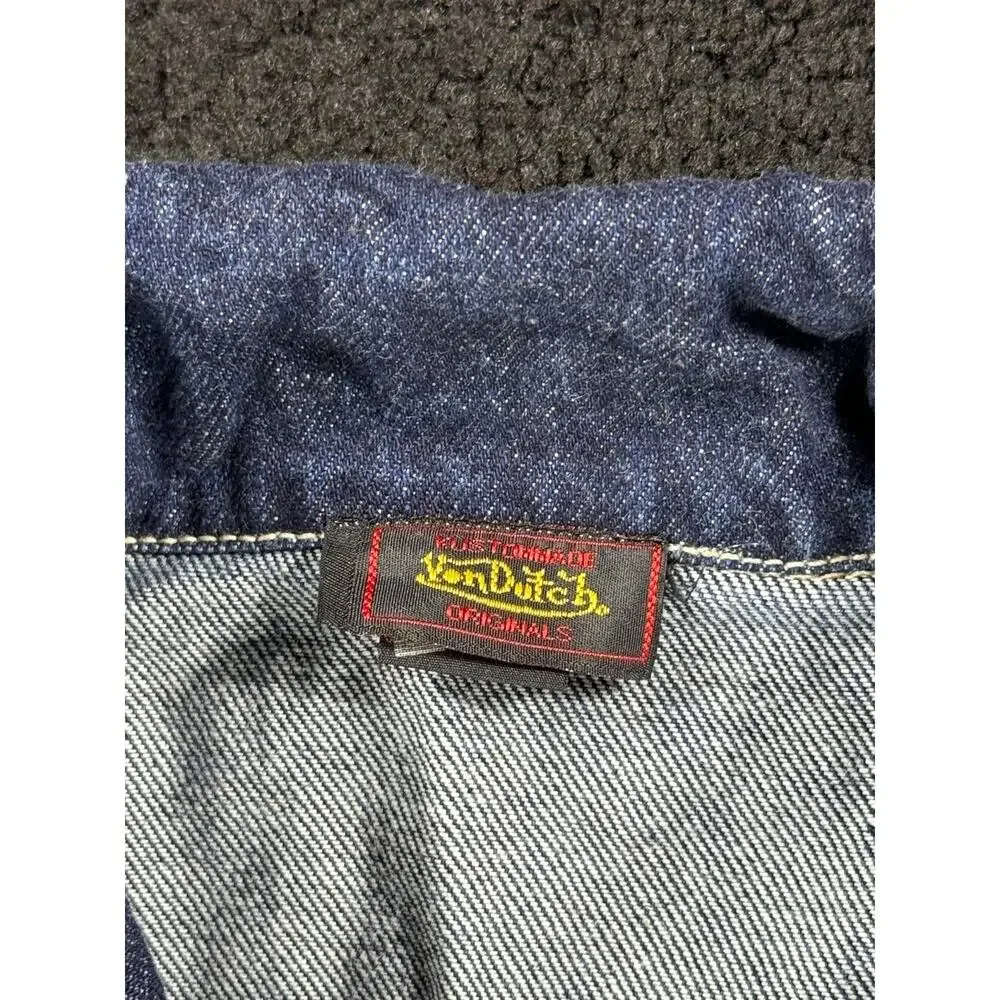 Von Dutch Jean Jacket Mens Extra Large Blue Plaid Denim Streetwear Embroidered